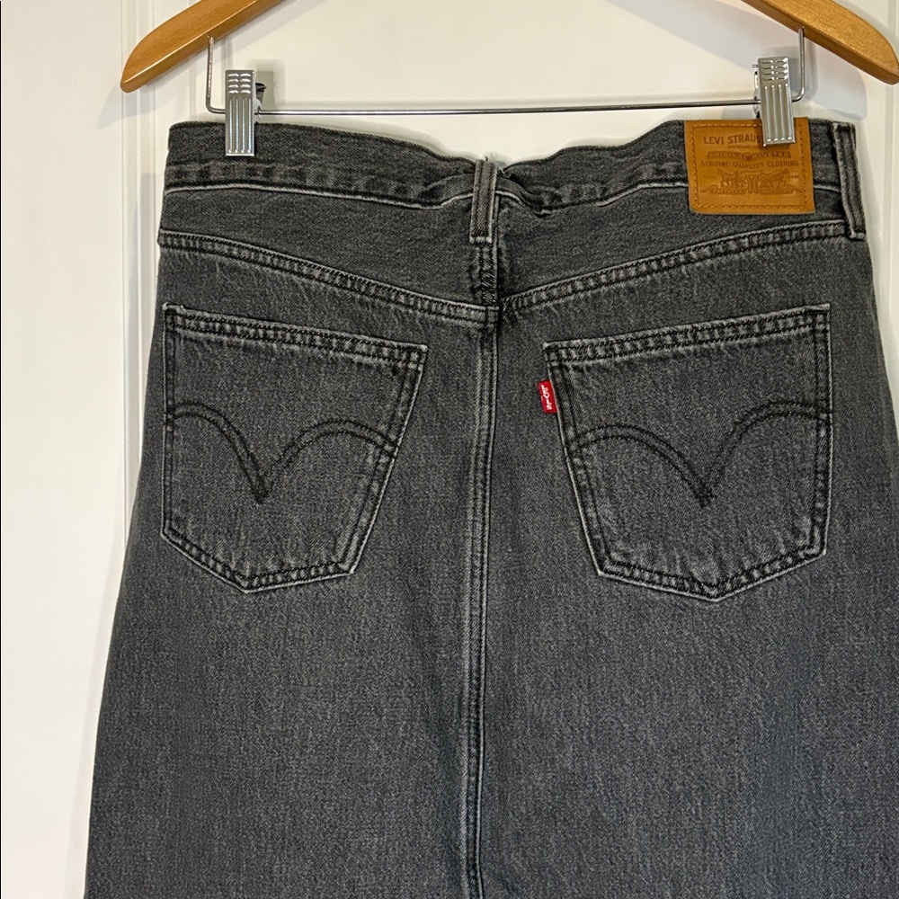 Levi's Ankle Column Denim Skirt Front Slit Black Gray Size 30 - Picture 11 of 17